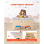VEVOR Kids Reversible Wooden Activity Table, Multi-Purpose Activity Play Table with 200 Building Bricks & 3 Storage Bins for Kids 3+ Years, Natural