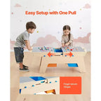 VEVOR Kids Reversible Wooden Activity Table, Multi-Purpose Activity Play Table with 200 Building Bricks & 3 Storage Bins for Kids 3+ Years, Natural