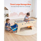 VEVOR Kids Reversible Wooden Activity Table, Multi-Purpose Activity Play Table with 200 Building Bricks & 3 Storage Bins for Kids 3+ Years, Natural