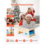 VEVOR Kids Reversible Wooden Activity Table, Multi-Purpose Activity Play Table with 200 Building Bricks & 3 Storage Bins for Kids 3+ Years, Natural