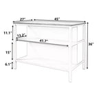 JVNOXK 45-inch Solid Wood Rustic Fixed Kitchen Island, Rubberwood Prep Station with 2 Open Shelves, Ideal for Small Spaces, Walnut