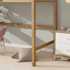 Whisen Twin Size Wood Loft Bed with Built-in Desk & Ladder, Spacious Study Space, Safety Guardrails(Upgraded) - White Oak