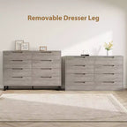 55 Wide 8 Drawer Dresser  Freestanding Horizontal Storage Chest in Black for Bedroom, Living Room, Hallway & Entryway