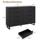 55 Wide 8 Drawer Dresser  Freestanding Horizontal Storage Chest in Black for Bedroom, Living Room, Hallway & Entryway