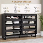 55 Wide 8 Drawer Dresser  Freestanding Horizontal Storage Chest in Black for Bedroom, Living Room, Hallway & Entryway