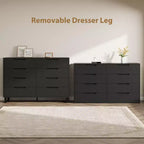 55 Wide 8 Drawer Dresser  Freestanding Horizontal Storage Chest in Black for Bedroom, Living Room, Hallway & Entryway