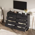 55 Wide 8 Drawer Dresser  Freestanding Horizontal Storage Chest in Black for Bedroom, Living Room, Hallway & Entryway
