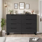 55 Wide 8 Drawer Dresser  Freestanding Horizontal Storage Chest in Black for Bedroom, Living Room, Hallway & Entryway
