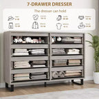 55 Wide 8 Drawer Dresser  Freestanding Horizontal Storage Chest in Black for Bedroom, Living Room, Hallway & Entryway