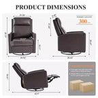 Swivel Rocking Recliner, Wide PU Leather Glider Sofa Chair with Ergonomic High Backrest for Living Room, Bedroom, Chocolate