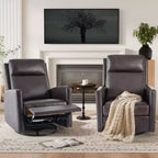 Swivel Rocking Recliner, Wide PU Leather Glider Sofa Chair with Ergonomic High Backrest for Living Room, Bedroom, Chocolate