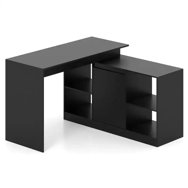 Bureau d'ordinateur réversible en L Costway 48'' avec 2 portes et 4 casiers de rangement ouverts pour le bureau