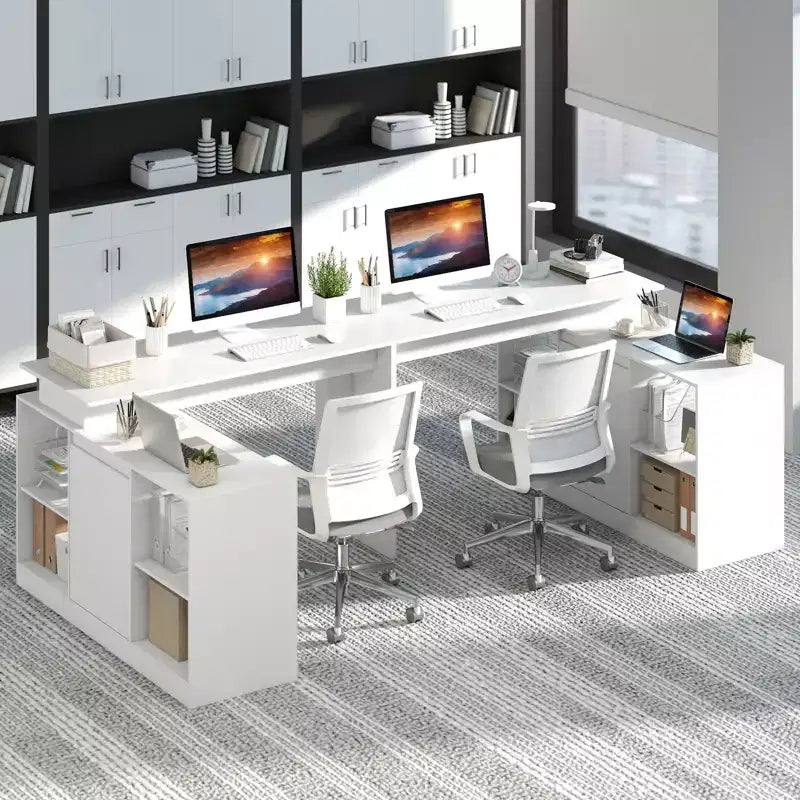 Bureau d'ordinateur réversible en L Costway 48'' avec 2 portes et 4 casiers de rangement ouverts pour le bureau