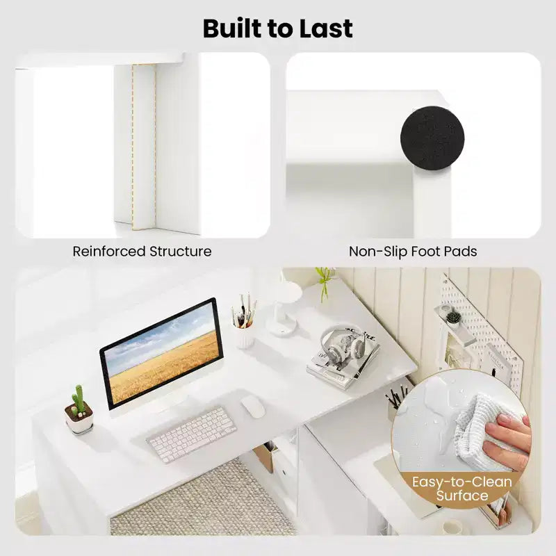 Bureau d'ordinateur réversible en L Costway 48'' avec 2 portes et 4 casiers de rangement ouverts pour le bureau
