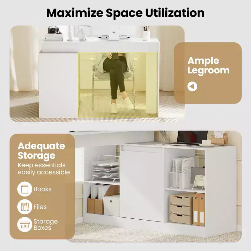 Bureau d'ordinateur réversible en L Costway 48'' avec 2 portes et 4 casiers de rangement ouverts pour le bureau