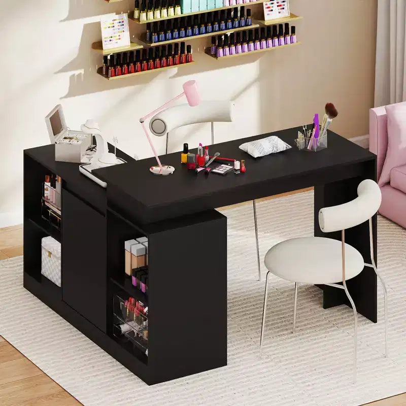 Bureau d'ordinateur réversible en L Costway 48'' avec 2 portes et 4 casiers de rangement ouverts pour le bureau