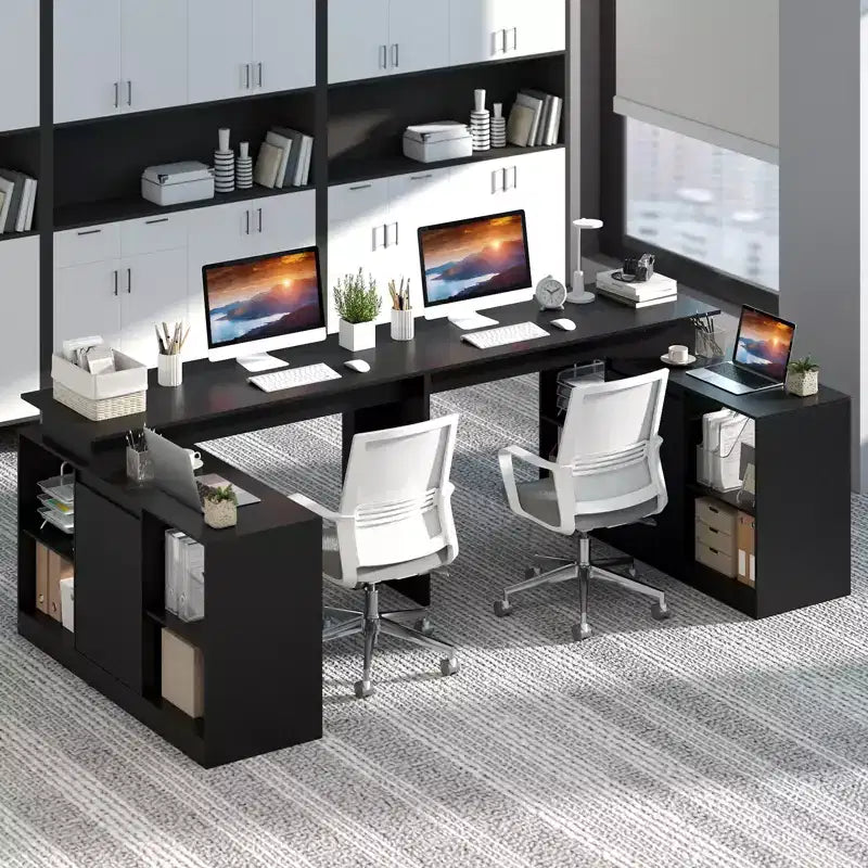 Bureau d'ordinateur réversible en L Costway 48'' avec 2 portes et 4 casiers de rangement ouverts pour le bureau