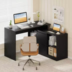 Bureau d'ordinateur réversible en L Costway 48'' avec 2 portes et 4 casiers de rangement ouverts pour le bureau