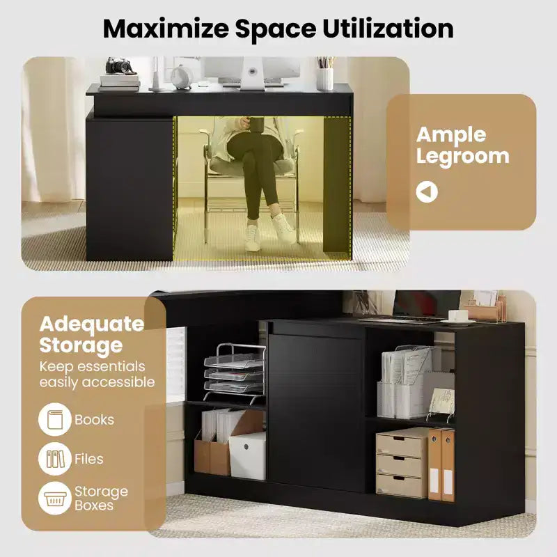 Bureau d'ordinateur réversible en L Costway 48'' avec 2 portes et 4 casiers de rangement ouverts pour le bureau