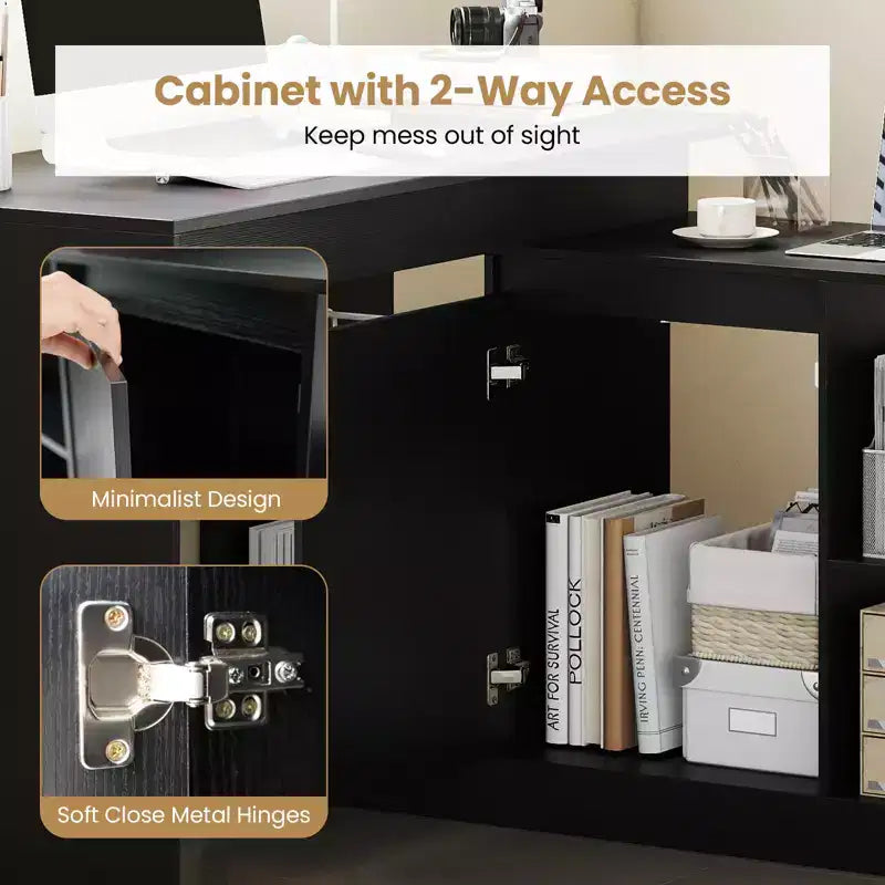 Bureau d'ordinateur réversible en L Costway 48'' avec 2 portes et 4 casiers de rangement ouverts pour le bureau