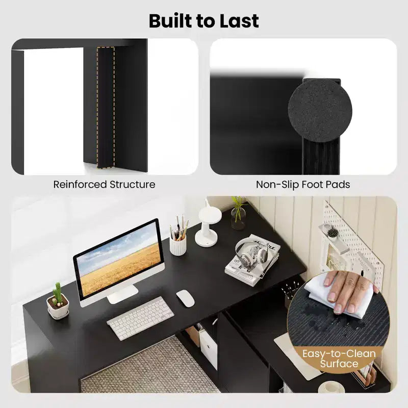 Bureau d'ordinateur réversible en L Costway 48'' avec 2 portes et 4 casiers de rangement ouverts pour le bureau