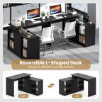 Bureau d'ordinateur réversible en L Costway 48'' avec 2 portes et 4 casiers de rangement ouverts pour le bureau