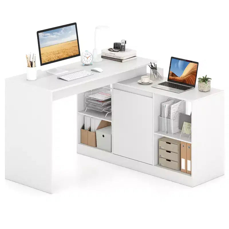 Bureau d'ordinateur réversible en L Costway 48'' avec 2 portes et 4 casiers de rangement ouverts pour le bureau
