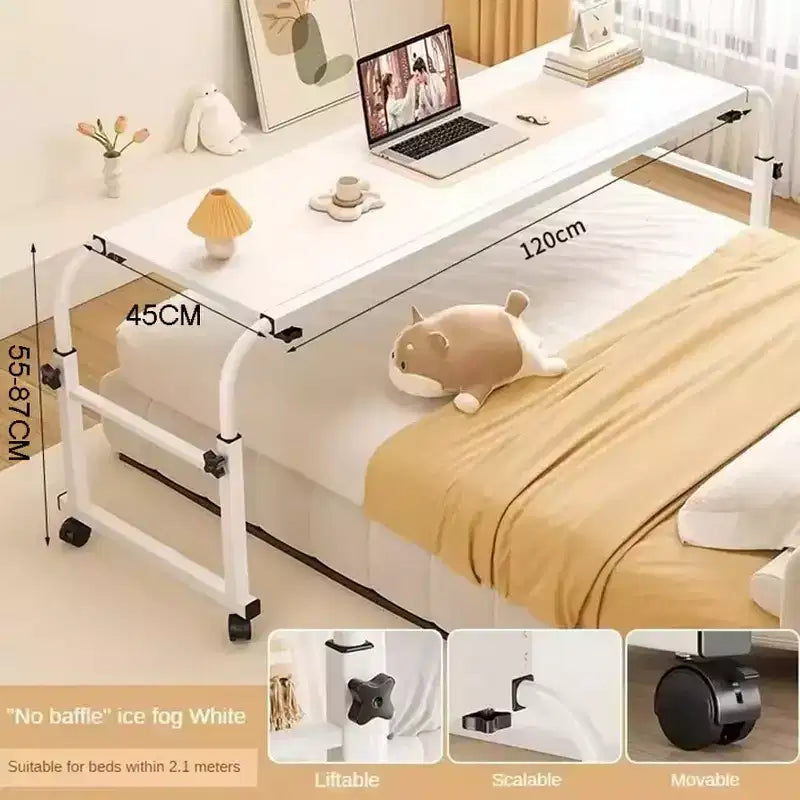 Overbed Table, Adjustable Height and Length Bed Laptop Desk on Wheels, Curved Edge Design Laptop Table, for Home Office