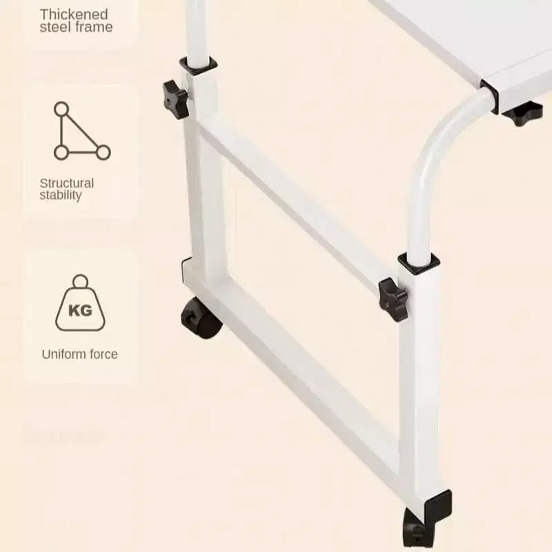 Overbed Table, Adjustable Height and Length Bed Laptop Desk on Wheels, Curved Edge Design Laptop Table, for Home Office