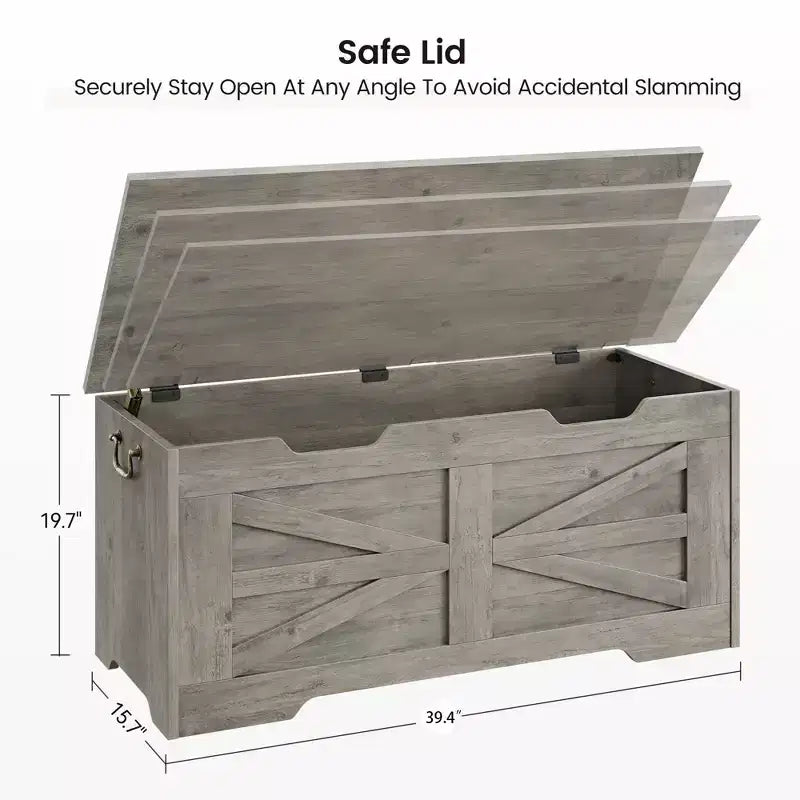 Banc de rangement en bois et coffre à jouets de 99,5 cm avec charnière de sécurité pour garçons, filles, entrée, salon, chambre, salle de jeux, supporte jusqu'à 158 kg