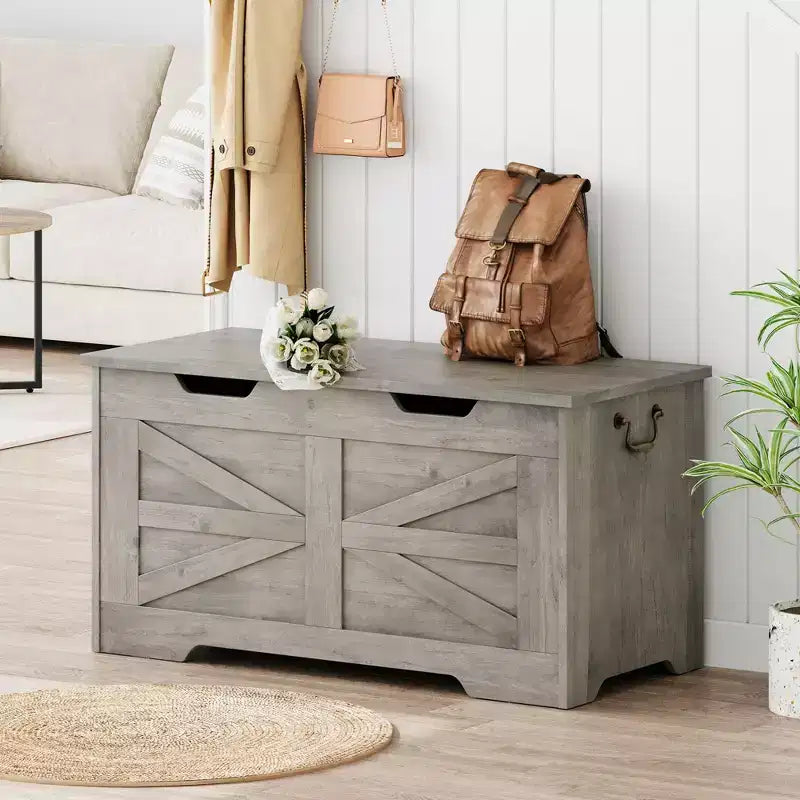 Banc de rangement en bois et coffre à jouets de 99,5 cm avec charnière de sécurité pour garçons, filles, entrée, salon, chambre, salle de jeux, supporte jusqu'à 158 kg