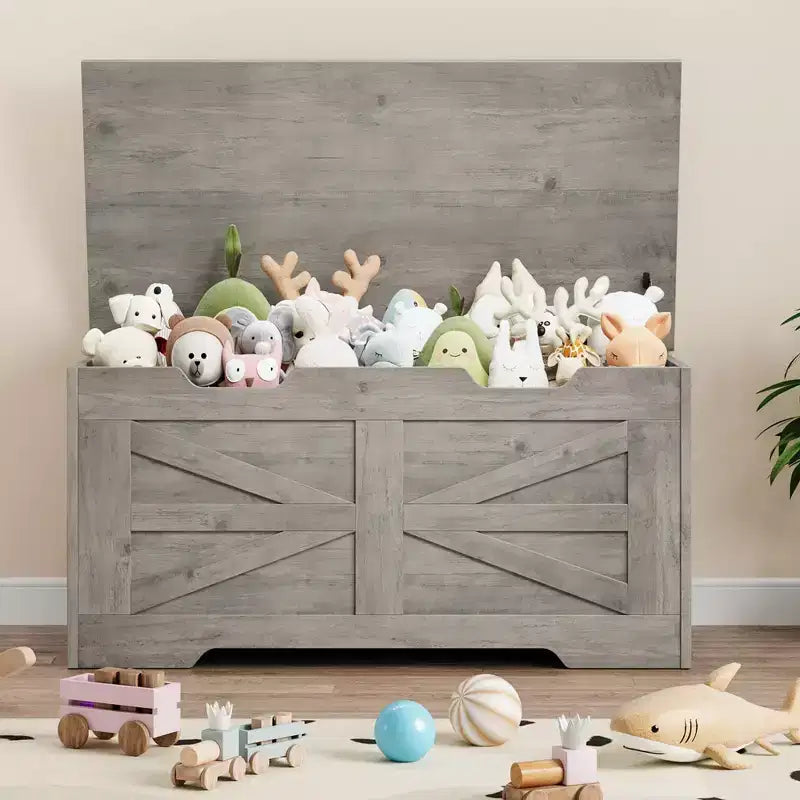 Banc de rangement en bois et coffre à jouets de 99,5 cm avec charnière de sécurité pour garçons, filles, entrée, salon, chambre, salle de jeux, supporte jusqu'à 158 kg