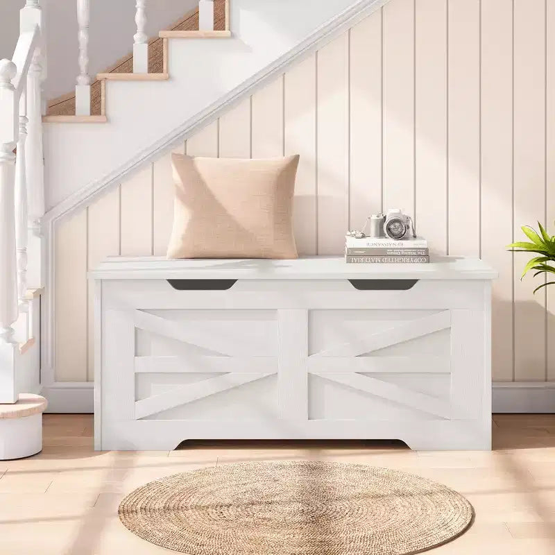 Banc de rangement en bois et coffre à jouets de 99,5 cm avec charnière de sécurité pour garçons, filles, entrée, salon, chambre, salle de jeux, supporte jusqu'à 158 kg