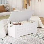Banc de rangement en bois et coffre à jouets de 99,5 cm avec charnière de sécurité pour garçons, filles, entrée, salon, chambre, salle de jeux, supporte jusqu'à 158 kg