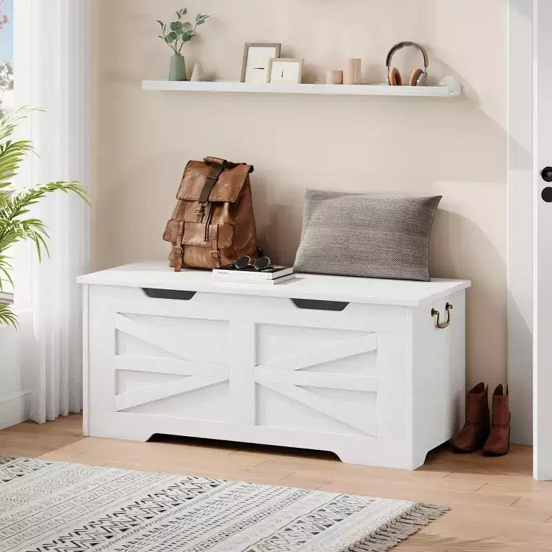 Banc de rangement en bois et coffre à jouets de 99,5 cm avec charnière de sécurité pour garçons, filles, entrée, salon, chambre, salle de jeux, supporte jusqu'à 158 kg