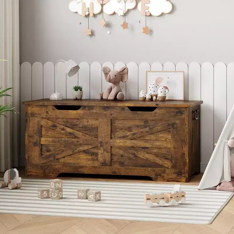 Banc de rangement en bois et coffre à jouets de 99,5 cm avec charnière de sécurité pour garçons, filles, entrée, salon, chambre, salle de jeux, supporte jusqu'à 158 kg