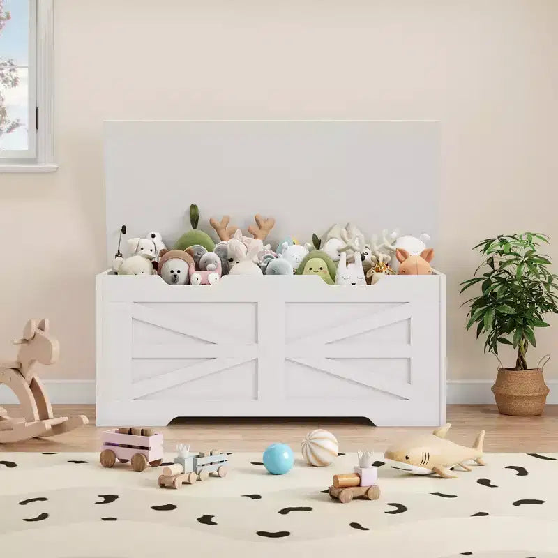 Banc de rangement en bois et coffre à jouets de 99,5 cm avec charnière de sécurité pour garçons, filles, entrée, salon, chambre, salle de jeux, supporte jusqu'à 158 kg