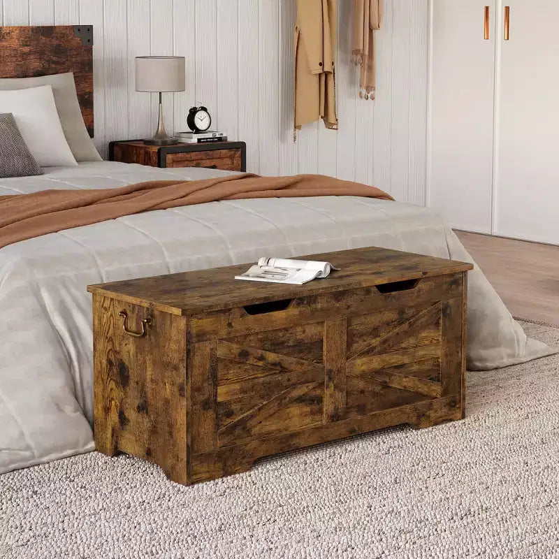 Banc de rangement en bois et coffre à jouets de 99,5 cm avec charnière de sécurité pour garçons, filles, entrée, salon, chambre, salle de jeux, supporte jusqu'à 158 kg