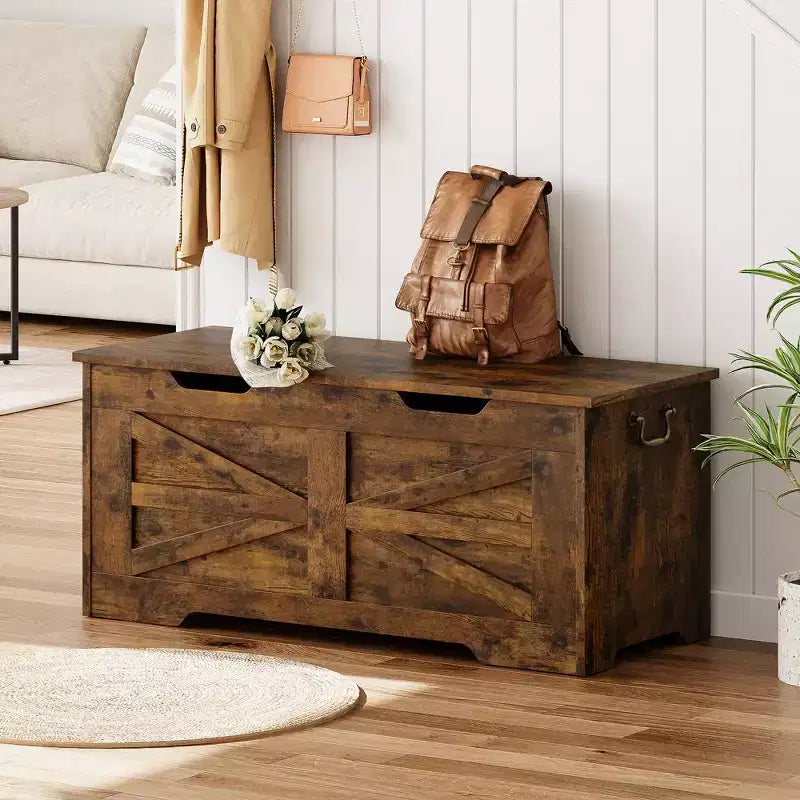 Banc de rangement en bois et coffre à jouets de 99,5 cm avec charnière de sécurité pour garçons, filles, entrée, salon, chambre, salle de jeux, supporte jusqu'à 158 kg