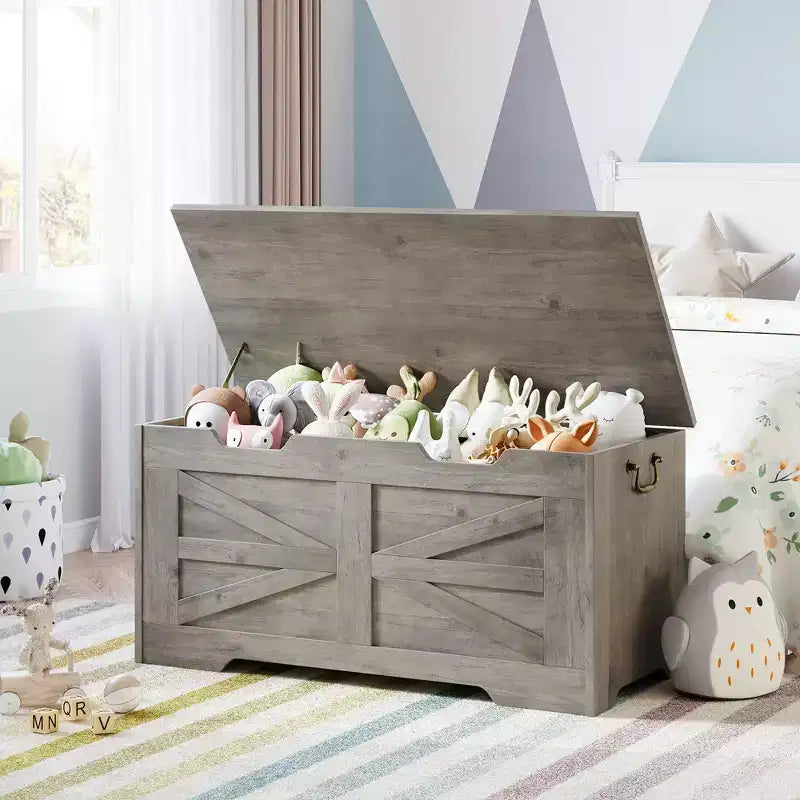 Banc de rangement en bois et coffre à jouets de 99,5 cm avec charnière de sécurité pour garçons, filles, entrée, salon, chambre, salle de jeux, supporte jusqu'à 158 kg