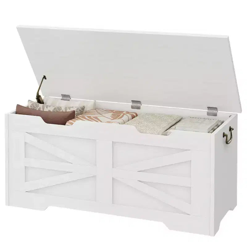Banc de rangement en bois et coffre à jouets de 99,5 cm avec charnière de sécurité pour garçons, filles, entrée, salon, chambre, salle de jeux, supporte jusqu'à 158 kg