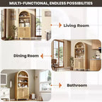 63.2 Arched Bookcase with Doors - 5 Tier Open Display Shelf with Rattan Decor, Modern Bookshelf Storage Cabinet for Home Office Living Room Library