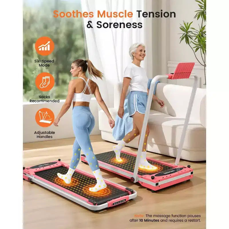 Tapis de course KRISRATE 3-en-1 3,5 CV avec massage des pieds et guidon, tapis de marche compact double face, tapis de course pliable pour la maison et la salle de sport