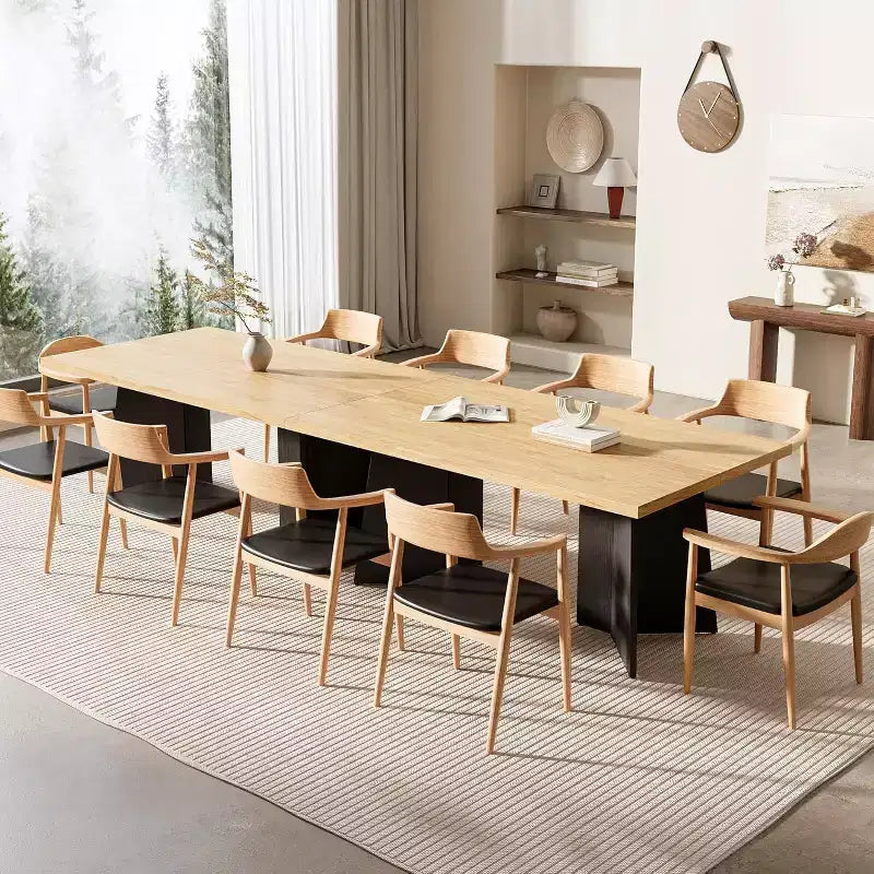 Table à manger de ferme moderne 63" pour 6-8 personnes - Plateau rectangulaire en bois avec pieds piédestal en métal pour la maison ou le bureau