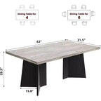 Table à manger de ferme moderne 63" pour 6-8 personnes - Plateau rectangulaire en bois avec pieds piédestal en métal pour la maison ou le bureau
