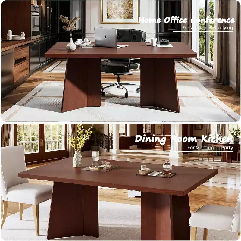 Table à manger de ferme moderne 63" pour 6-8 personnes - Plateau rectangulaire en bois avec pieds piédestal en métal pour la maison ou le bureau
