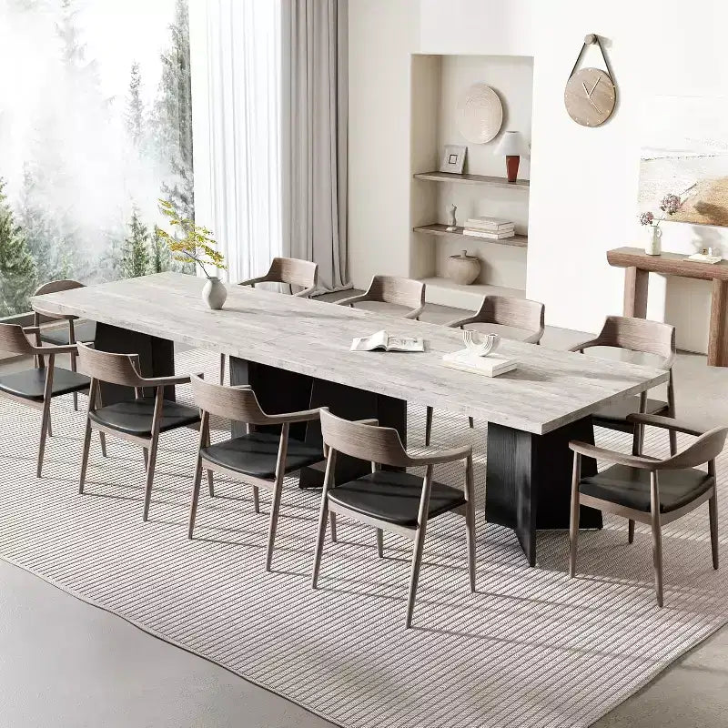 Table à manger de ferme moderne 63" pour 6-8 personnes - Plateau rectangulaire en bois avec pieds piédestal en métal pour la maison ou le bureau