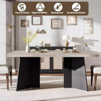 Table à manger de ferme moderne 63" pour 6-8 personnes - Plateau rectangulaire en bois avec pieds piédestal en métal pour la maison ou le bureau