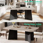 Table à manger de ferme moderne 63" pour 6-8 personnes - Plateau rectangulaire en bois avec pieds piédestal en métal pour la maison ou le bureau