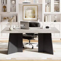 63 Modern Farmhouse Dining Table for 6-8 - Rectangular Wooden Tabletop with Metal Pedestal Legs for Home Office